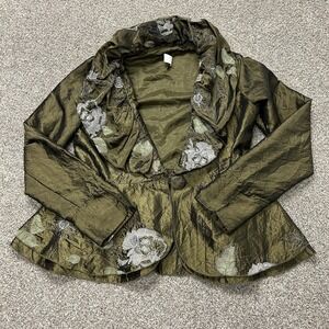 Design Today's Blazer Jacket Womens M Green Floral Embroidered Short Lined